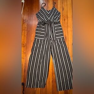 Monteau Black & White Striped Wide-Leg Jumpsuit with Tie Waist